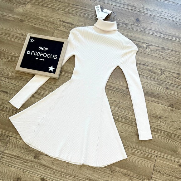ZARA RIBBED KNIT FLARE DRESS ECRU WHITE - Picture 10 of 12